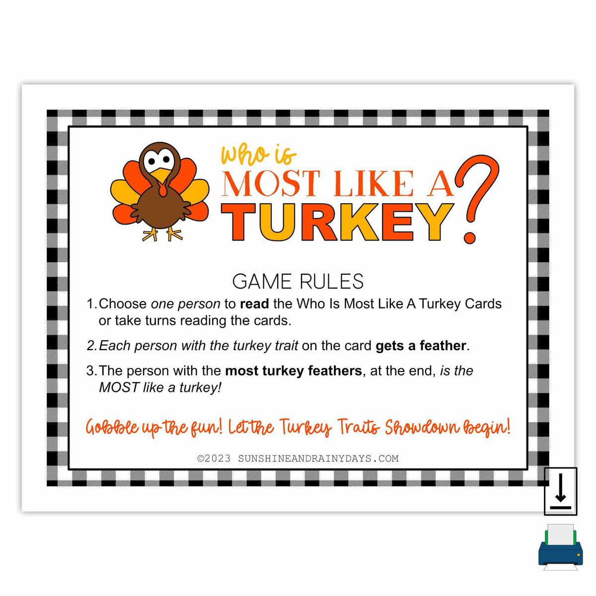 Who Is Most Like A Turkey Thanksgiving Game (PDF) – Sunshine And Rainy Days
