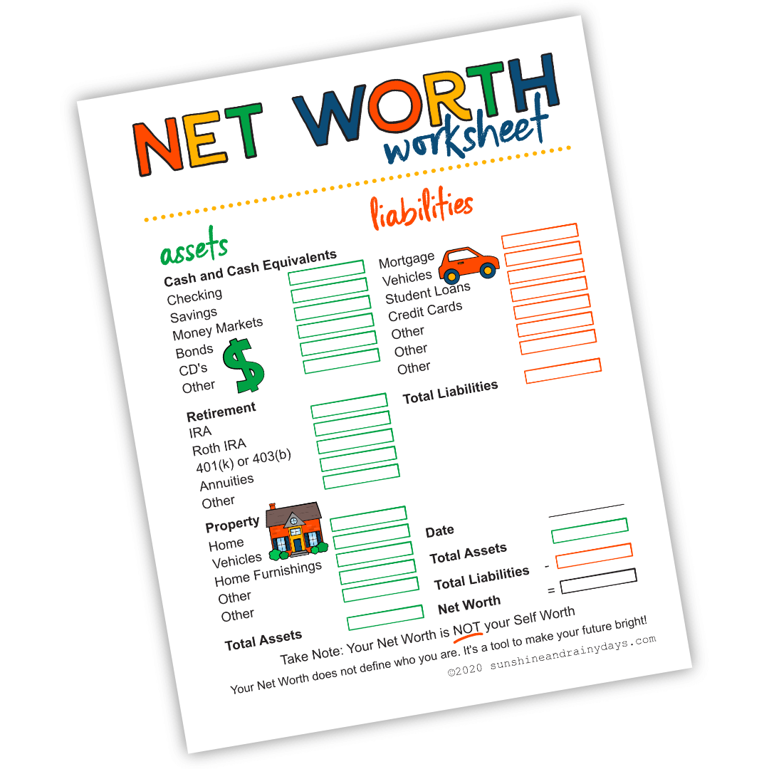 Net Worth Worksheet (PDF) Sunshine And Rainy Days