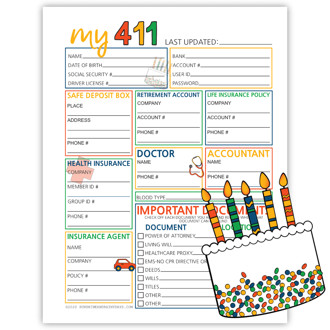 Personal Information Worksheet (PDF) – Sunshine And Rainy Days