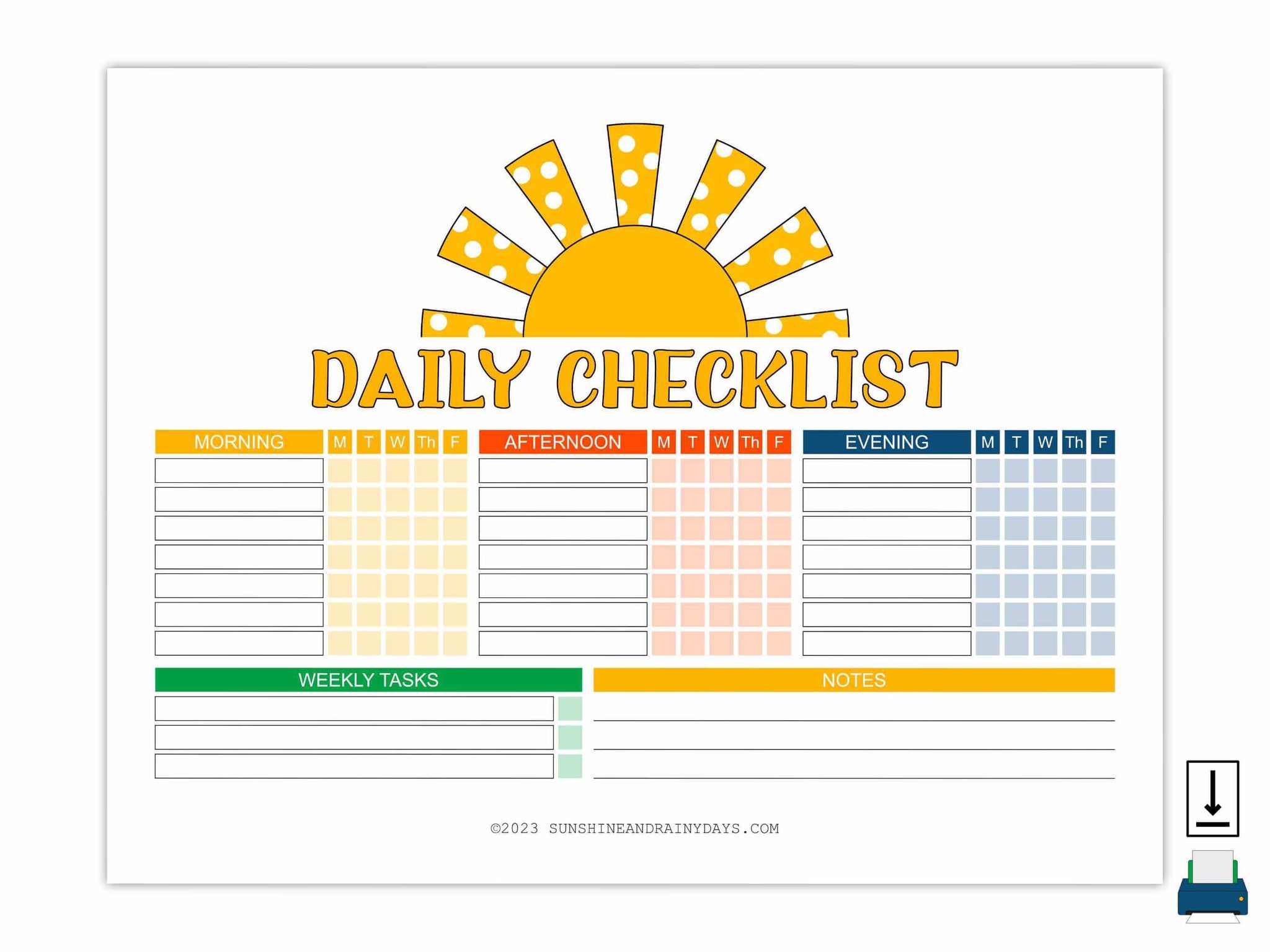 Daily Checklist (PDF) โ Sunshine And Rainy Days