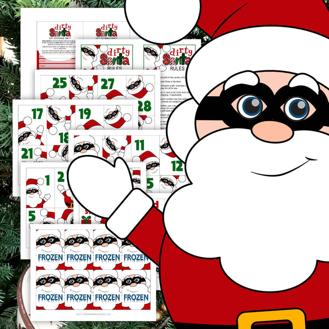 Dirty Santa Invites, Rules, and Game Cards (PDF)