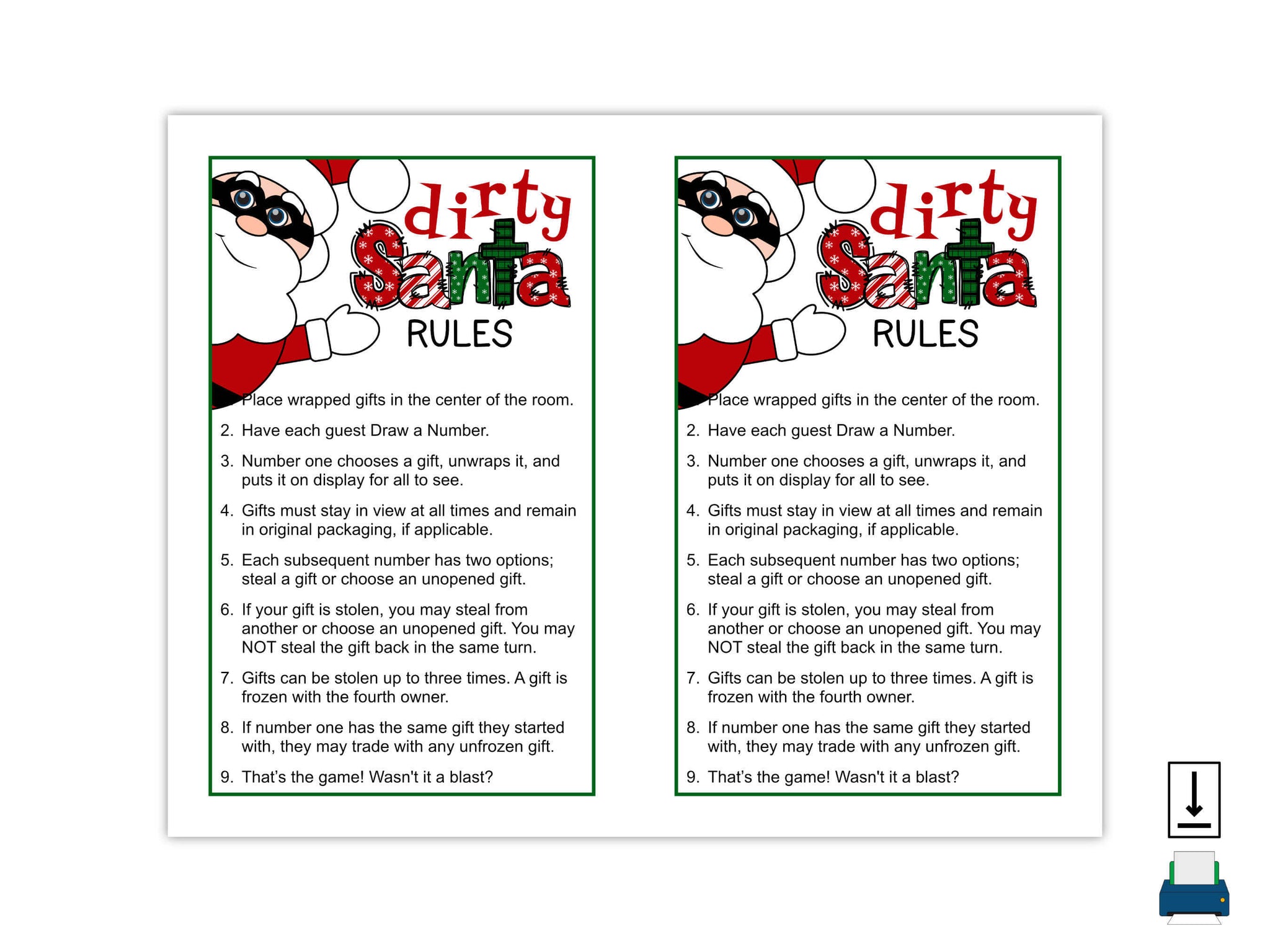 Dirty Santa Invites, Rules, and Game Cards (PDF) Sunshine And Rainy Days