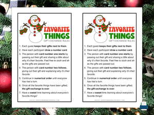 Favorite Things Christmas Gift Exchange Numbers (PDF)