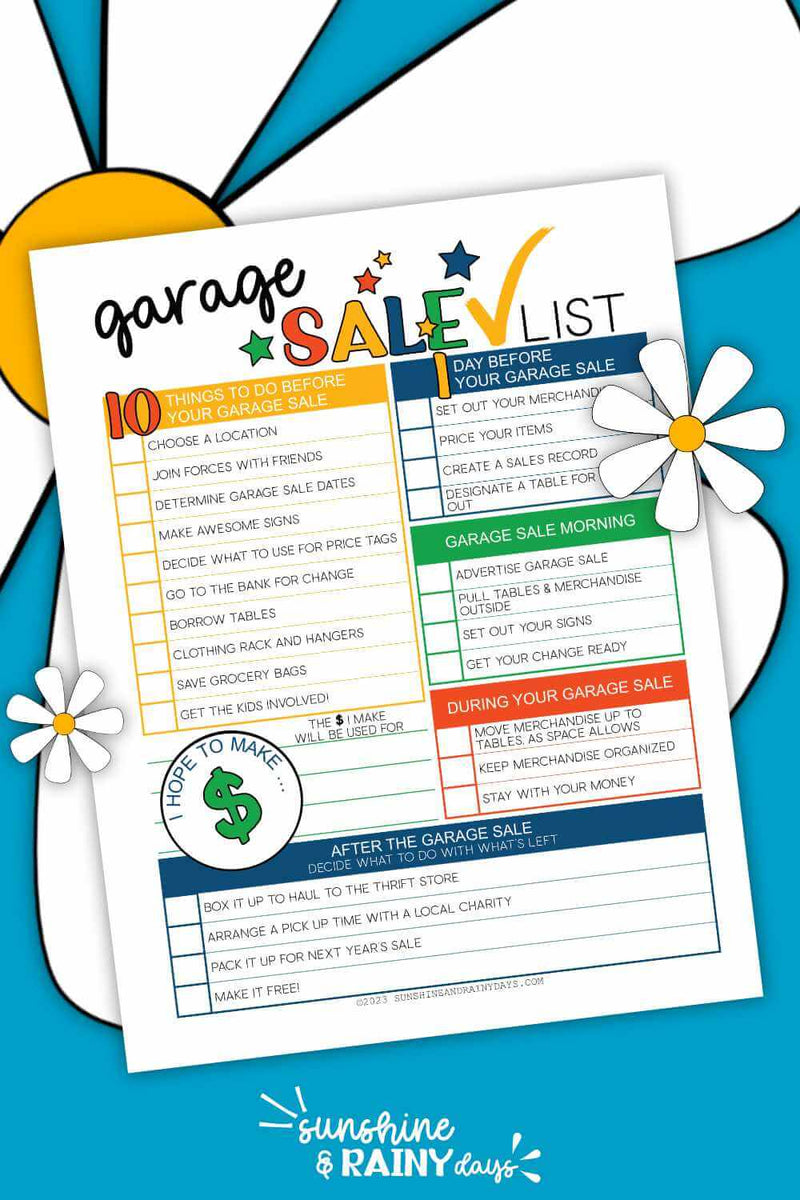 Garage Checklist.pdf Garage Sale Planner (PDF) – Sunshine And Rainy Days