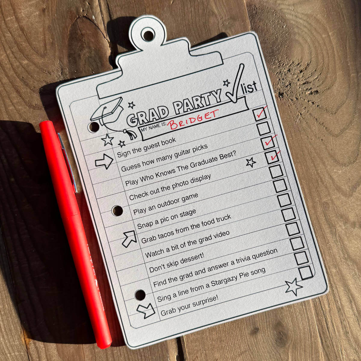 Grad Party Activity Checklist (PDF) – Sunshine And Rainy Days