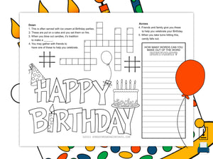 Birthday Activity Sheet (PDF)