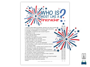 Who Is Most Like A Firecracker 4th of July Game (PDF)