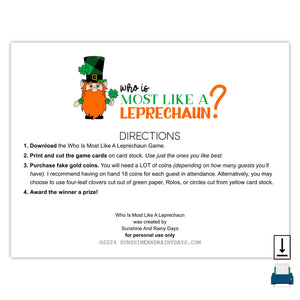 Who Is Most Like A Leprechaun St. Patrick's Day Game (PDF)