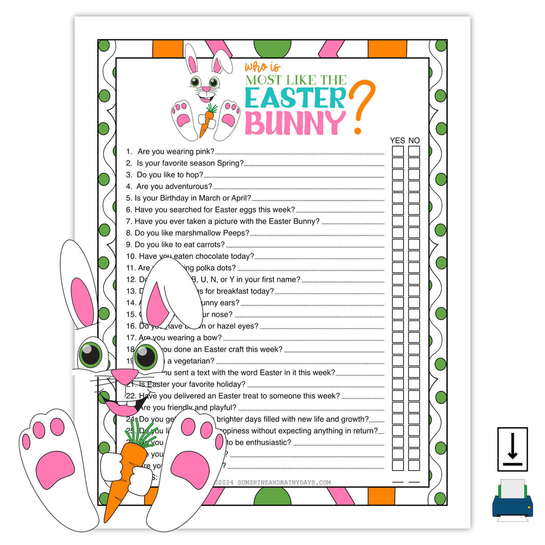 Who Is Most Like The Easter Bunny Game Sheets (PDF)
