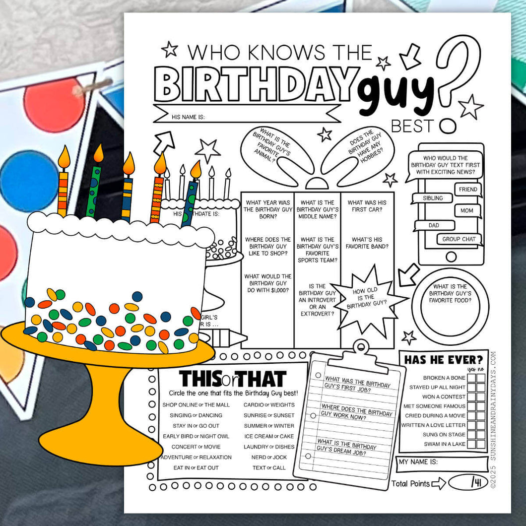 Who Knows The Birthday Guy Best Birthday Party Game (PDF)
