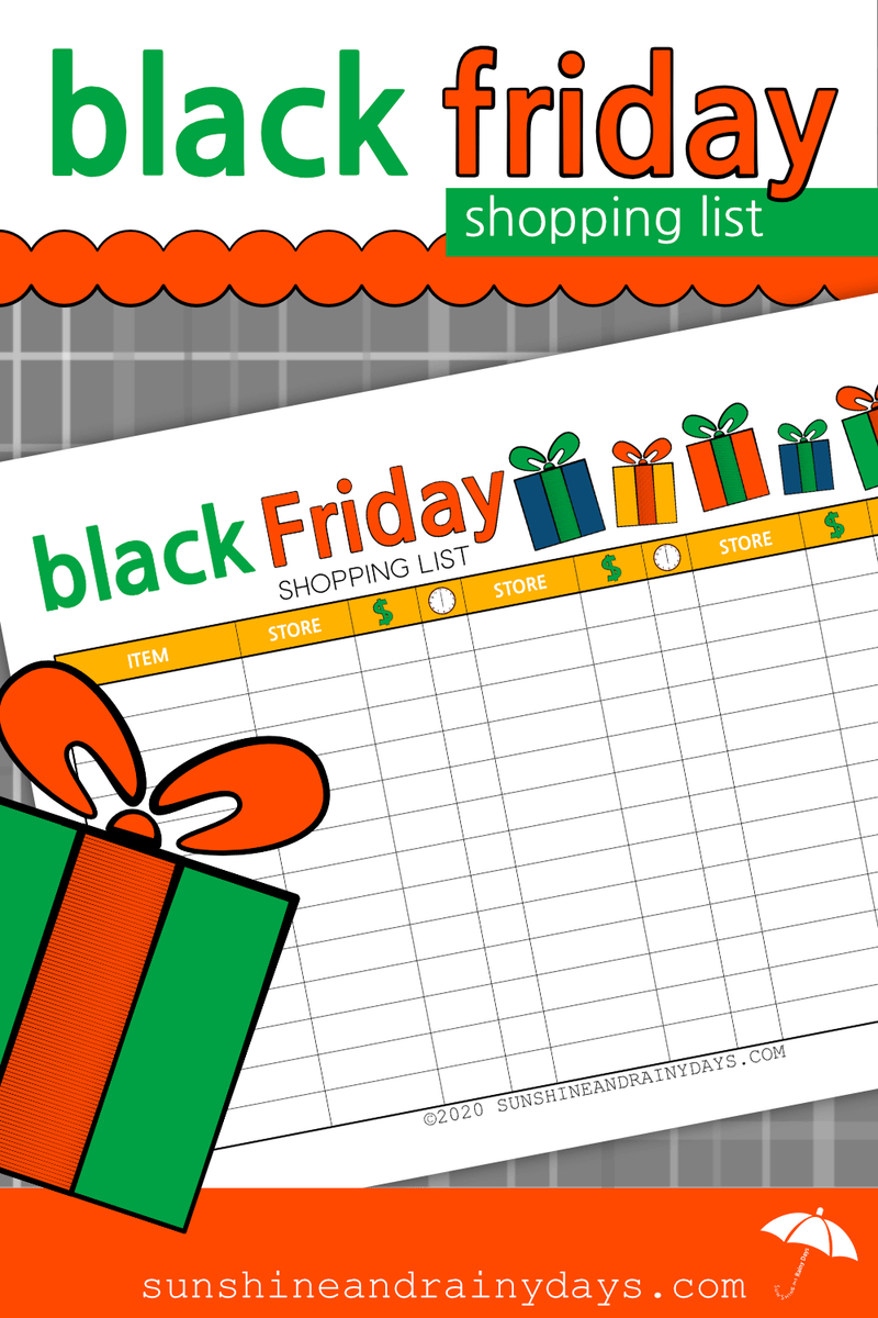 Black Friday Shopping List (PDF) – Sunshine And Rainy Days