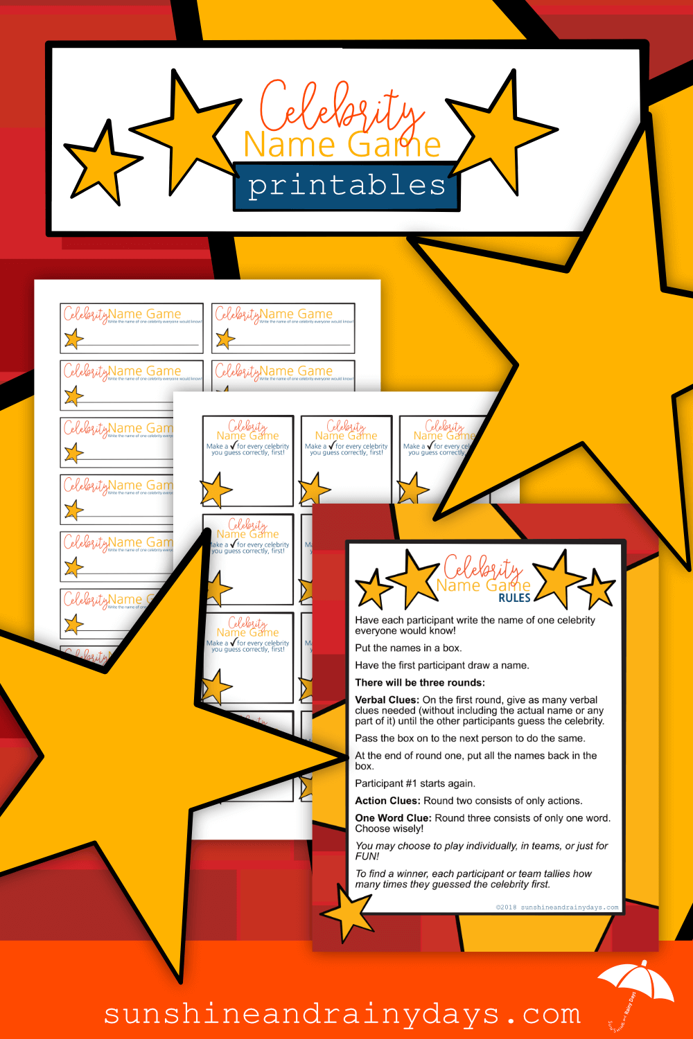 Celebrity Name Game Printables - PDF – Sunshine And Rainy Days