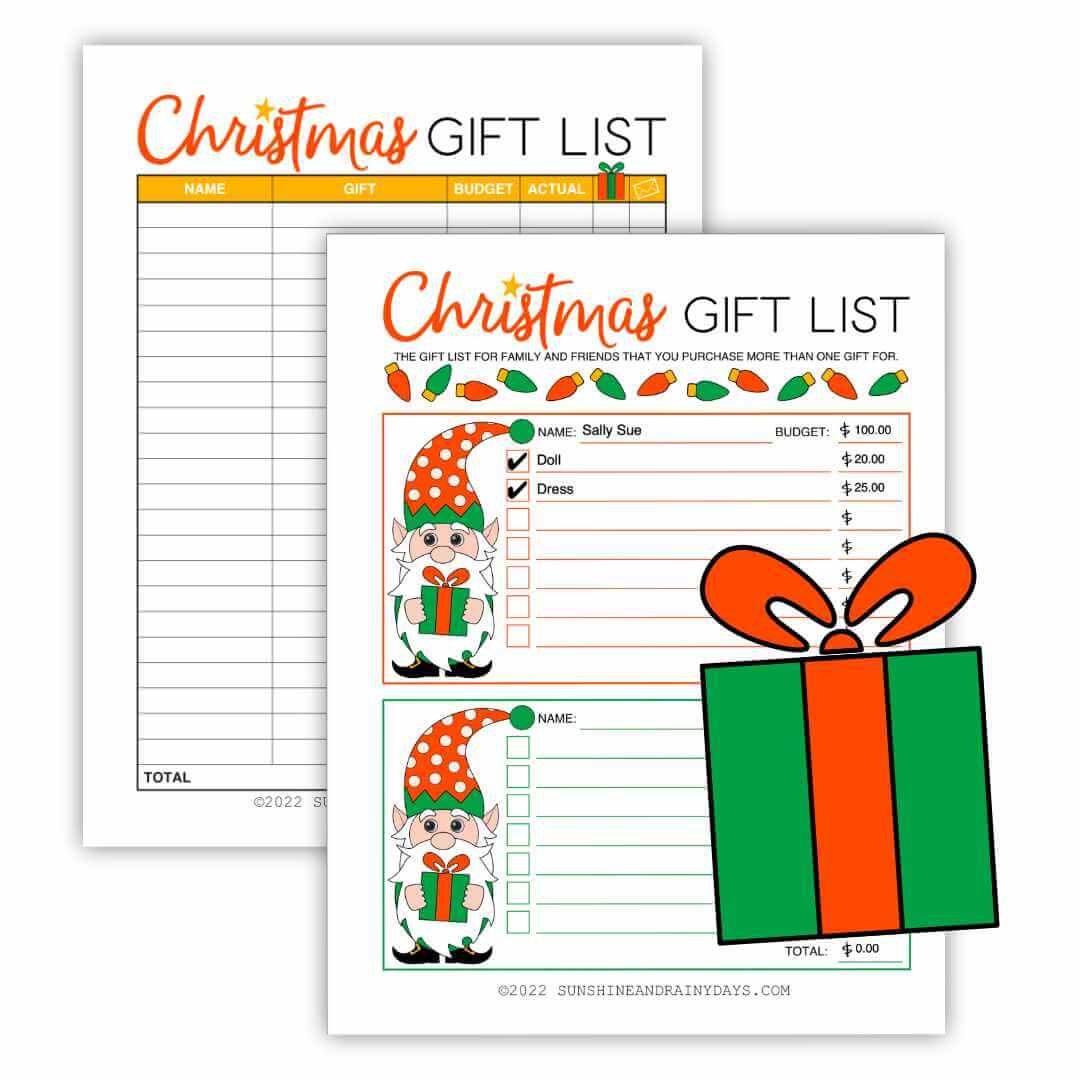 Fillable Christmas Gift List – Sunshine And Rainy Days