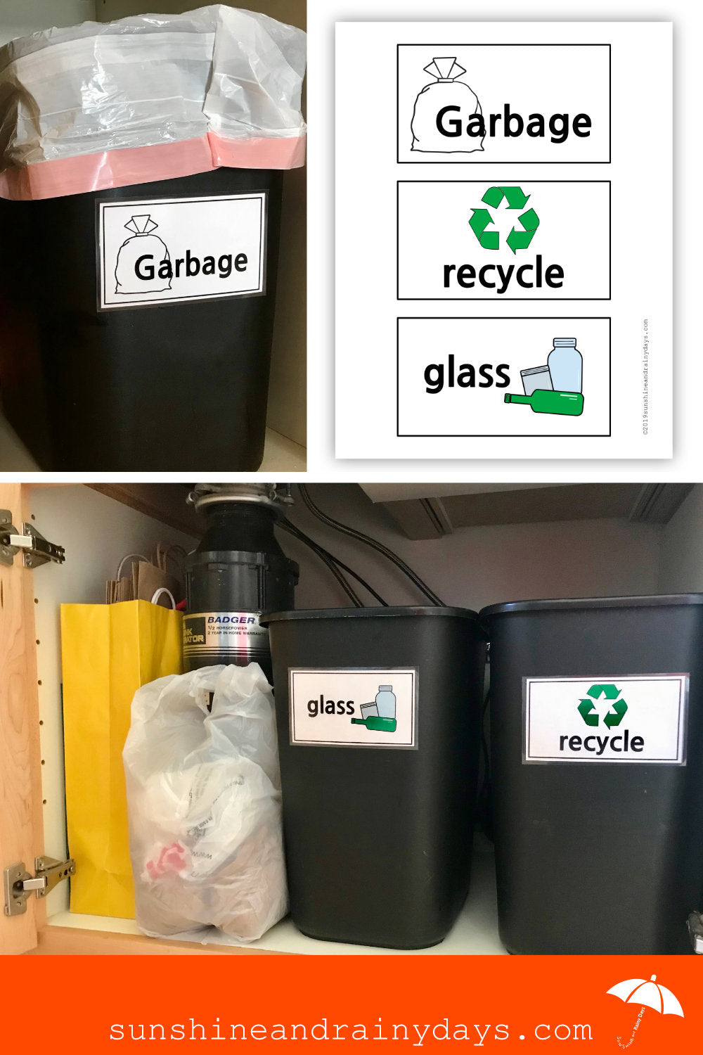 Garbage, Recycle, and Glass Labels (PDF)
