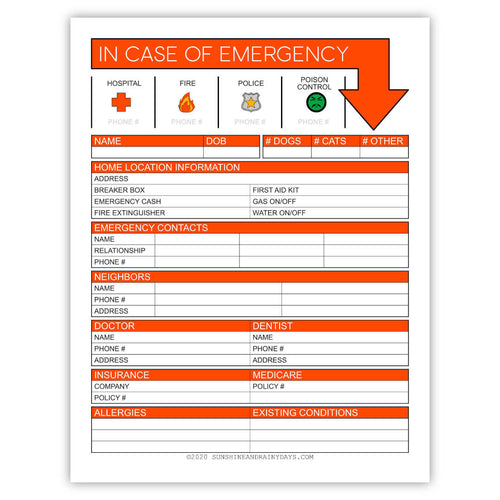In Case Of Emergency Information Sheet (PDF)