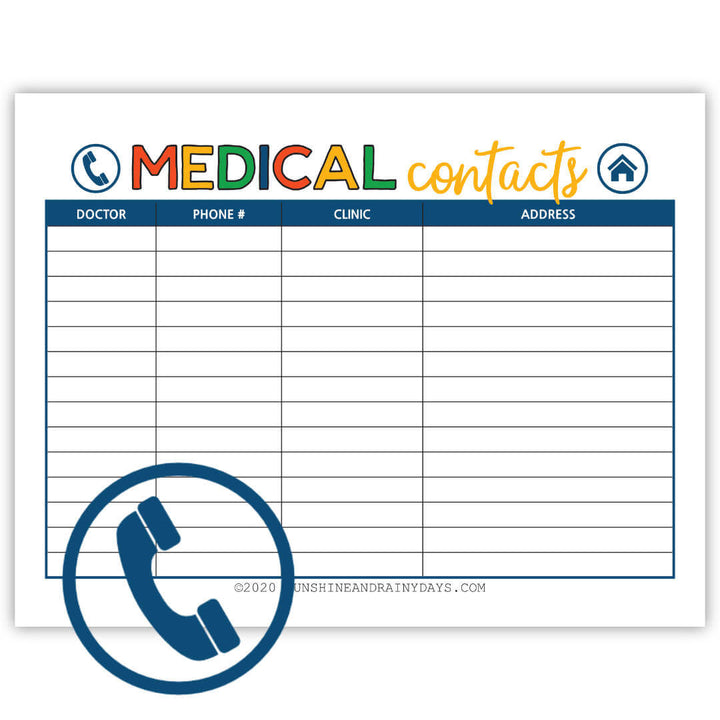 Medical Contacts (PDF) – Sunshine And Rainy Days