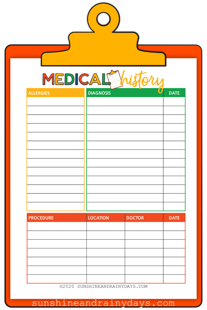 Medical History Pdf Sunshine And Rainy Days