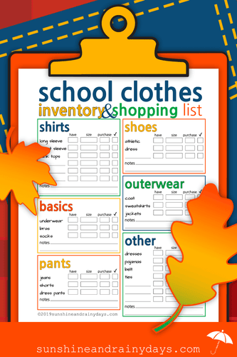 School Clothes Inventory And Shopping List (PDF)