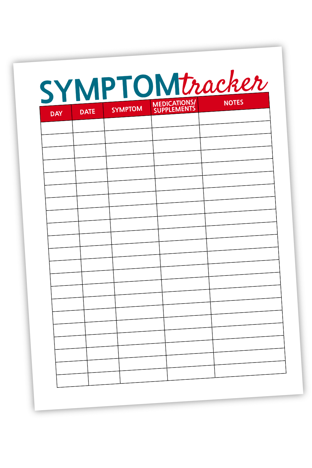 Symptom Tracker For Bloggers Teal & Red (PDF)