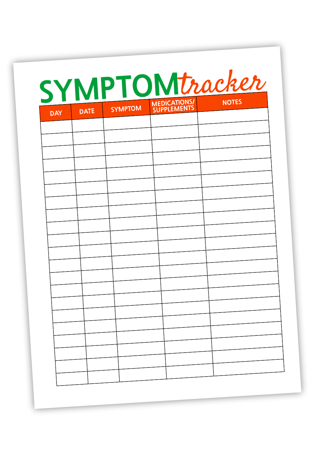 Symptom Tracker For Bloggers Green & Orange (PDF)